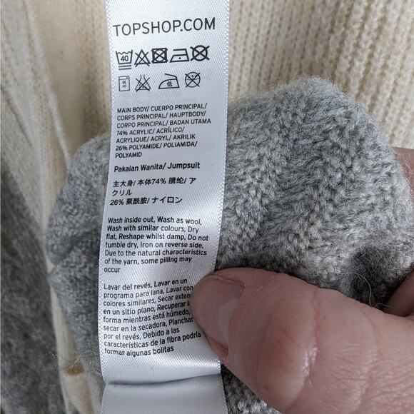 Topshop Light Gray and Cream Cable Knit Open Front Long Cardigan Sweater Size 4 - Picture 10 of 11